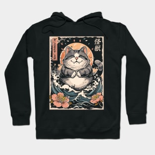 Japanese Kaiju Cat Neko Zilla Sea Wave, Men, Women, Kids Hoodie